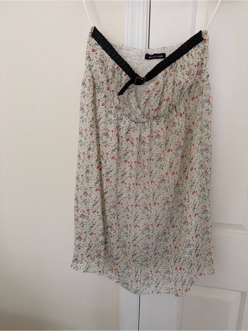 Free People Cream Floral Mini Dress with Black Trim